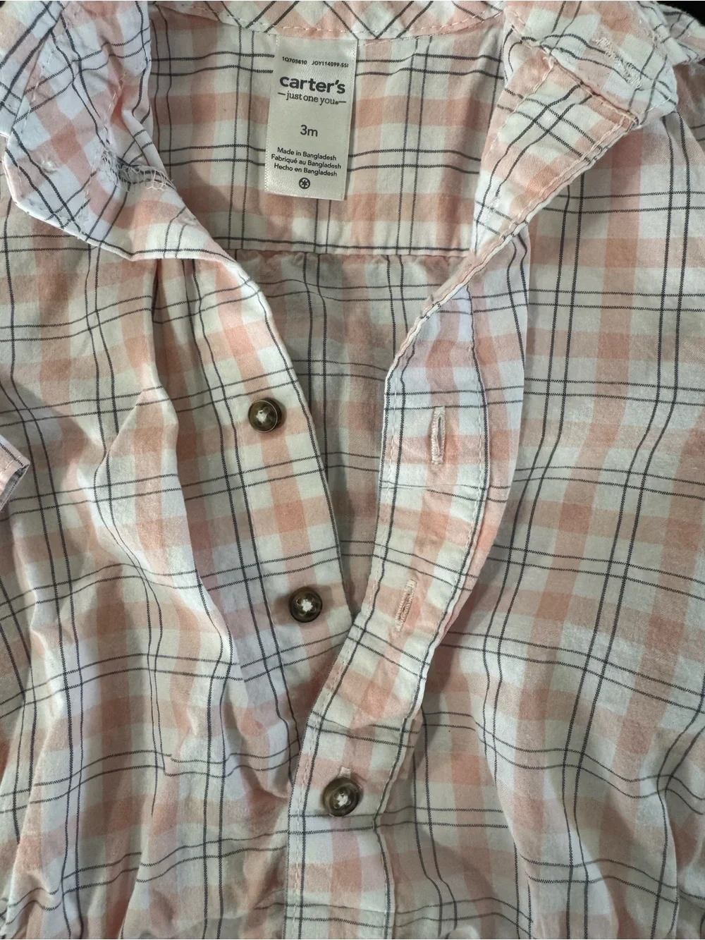 Carter's Pink and White Plaid Long-Sleeve One-Piece Bodysuit